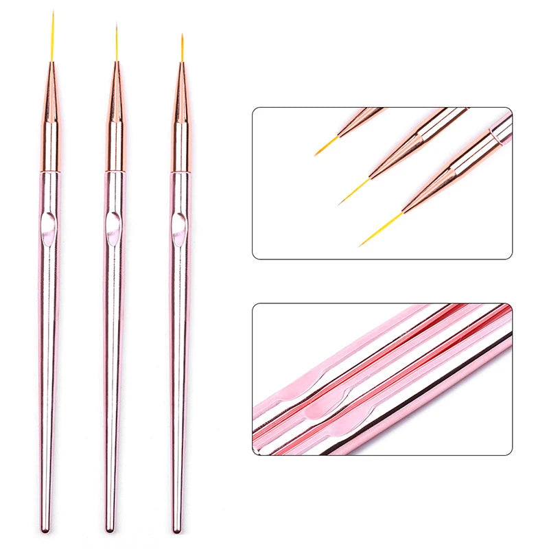 Set de 3 Pinceles Acrílicos para Diseño de Uñas – Nail Art Profesional