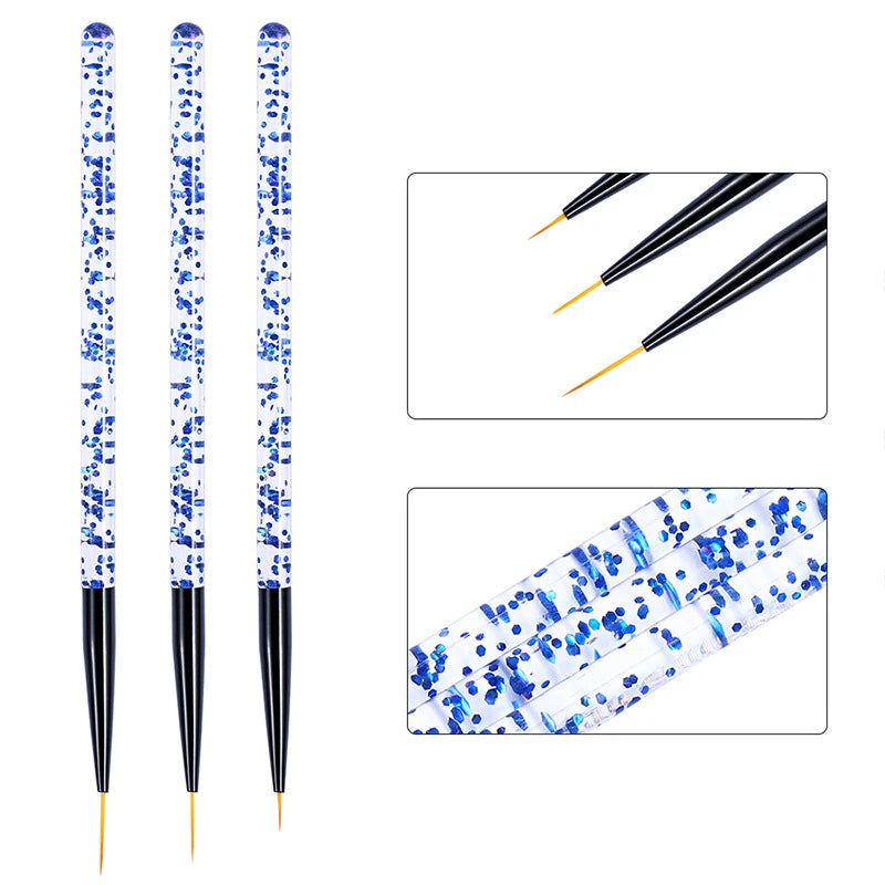 Set de 3 Pinceles Acrílicos para Diseño de Uñas – Nail Art Profesional