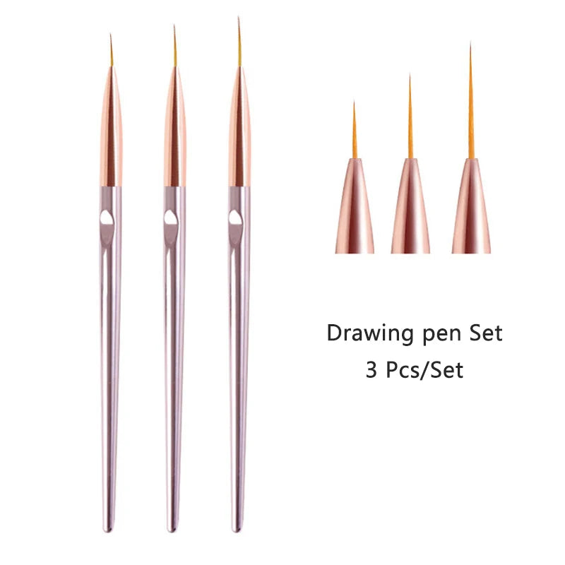 Set de 3 Pinceles Acrílicos para Diseño de Uñas – Nail Art Profesional
