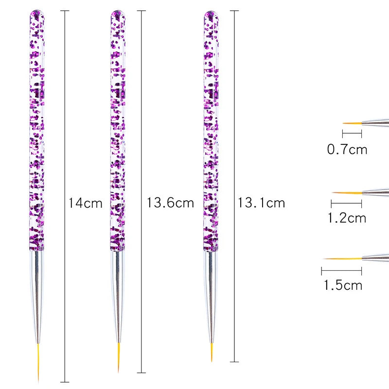 Set de 3 Pinceles Acrílicos para Diseño de Uñas – Nail Art Profesional