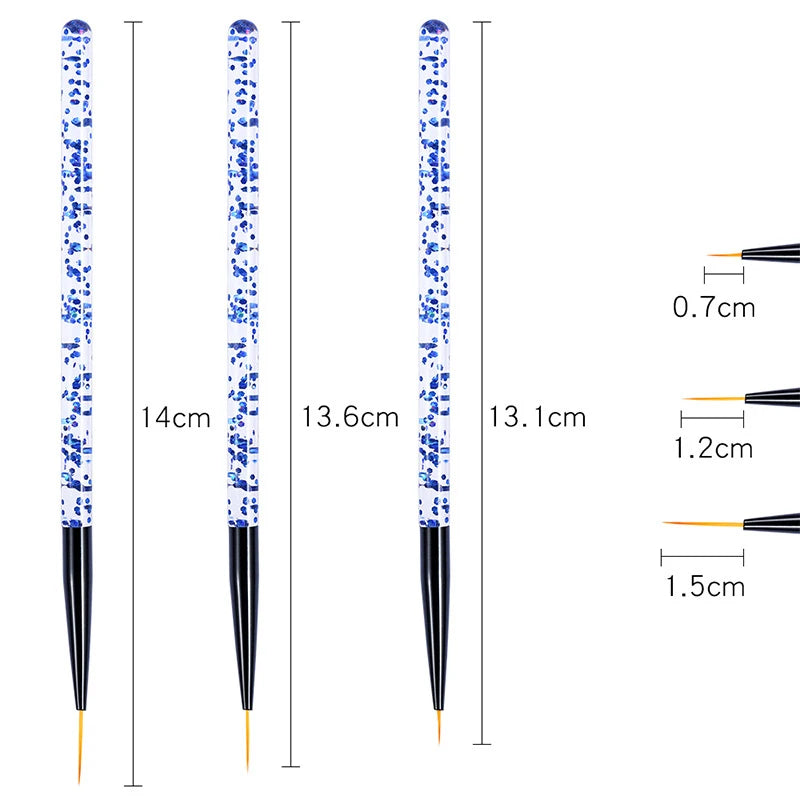 Set de 3 Pinceles Acrílicos para Diseño de Uñas – Nail Art Profesional