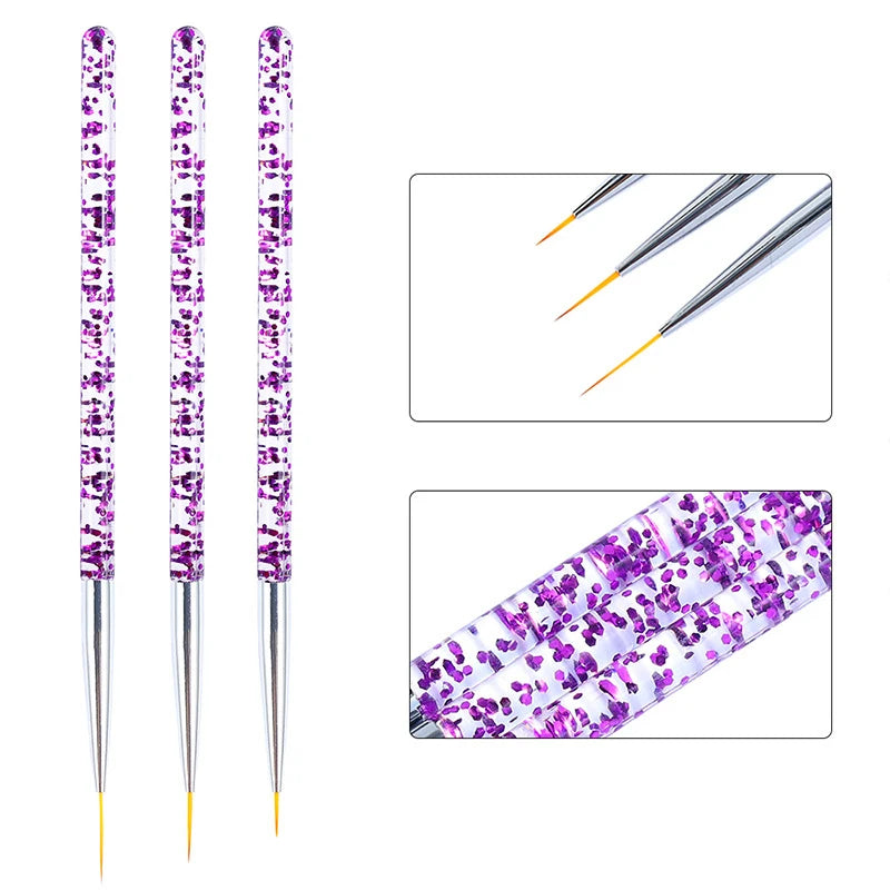 Set de 3 Pinceles Acrílicos para Diseño de Uñas – Nail Art Profesional