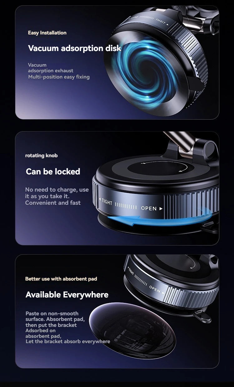Car Mount Vacuum Magnetic Holder Foldable Strong Suction Stand For Cell Phone For phone with Magnetic sheet and Live Streaming