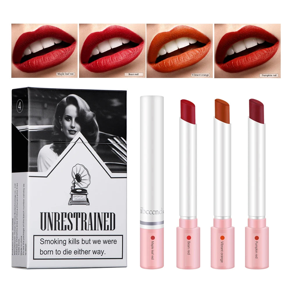 Set de 4 Labiales Mate Larga Duración – Resistente al Agua