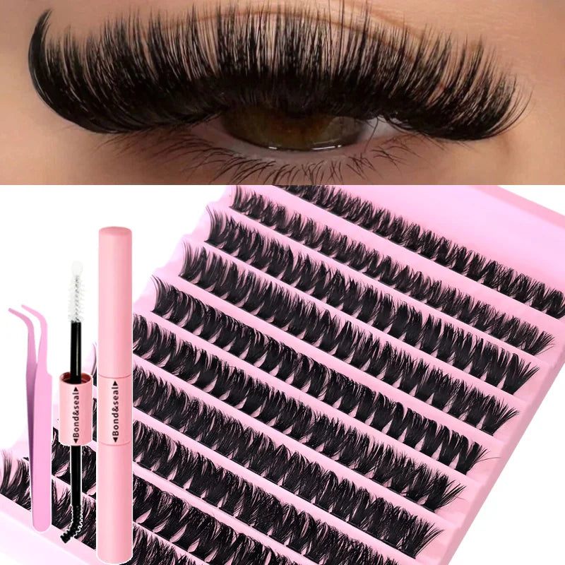 Kit de Pestañas DIY Profesional – Extensión de Pestañas Individuales en Racimo, Mirada Intensa y Natural al Instante, Fácil de Aplicar Tú Misma en Casa Sin Salón, Incluye Pegamento de Larga Duración, Sellador, Pinzas de Precisión y Removedor