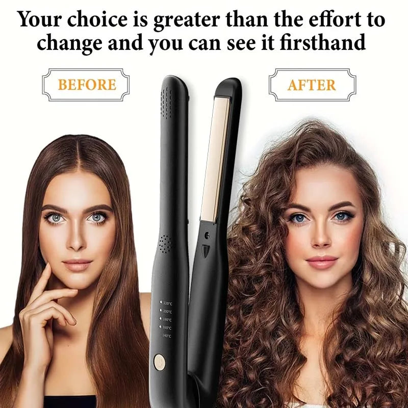Plancha y Rizador 2 en 1 Mini – Cerámica de Calentamiento Rápido 140-220°C, Portátil para Cabello Corto