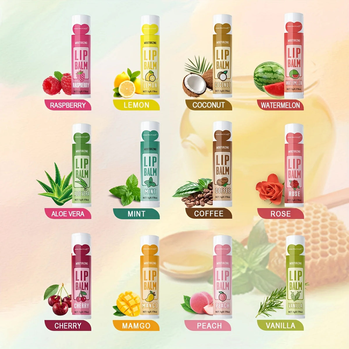 Set 12 pzs Bálsamos Labiales Frutales.