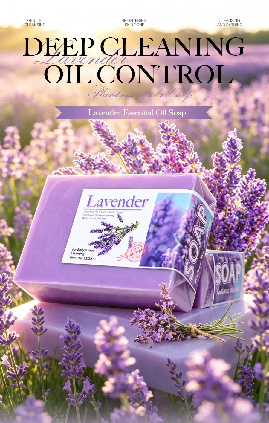 Natural Organic Lavender Essential Oil Soap Handmade Soap for Cleansing, Refreshing, Oil Control, Bath Soap