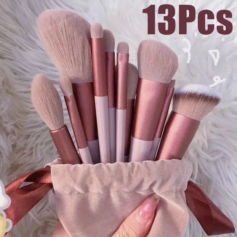 Set de 13 Brochas de Maquillaje Profesionales – Rostro, Ojos y Labios, Suaves y Antiderrame