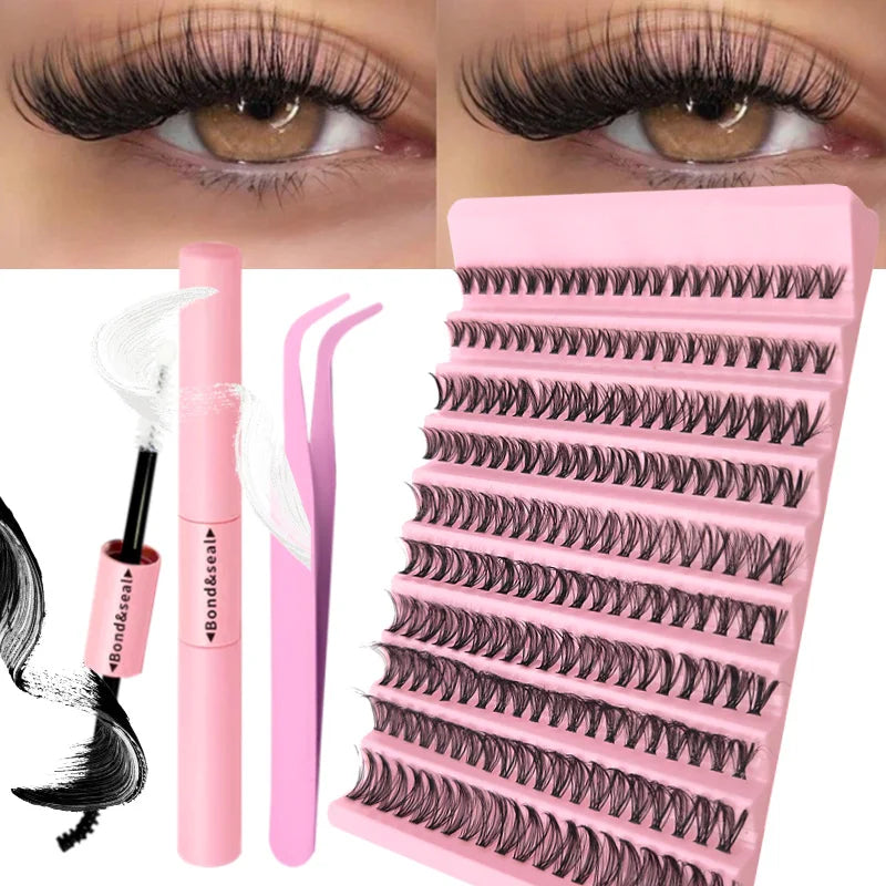 Kit de Pestañas DIY Profesional – Extensión de Pestañas Individuales en Racimo, Mirada Intensa y Natural al Instante, Fácil de Aplicar Tú Misma en Casa Sin Salón, Incluye Pegamento de Larga Duración, Sellador, Pinzas de Precisión y Removedor