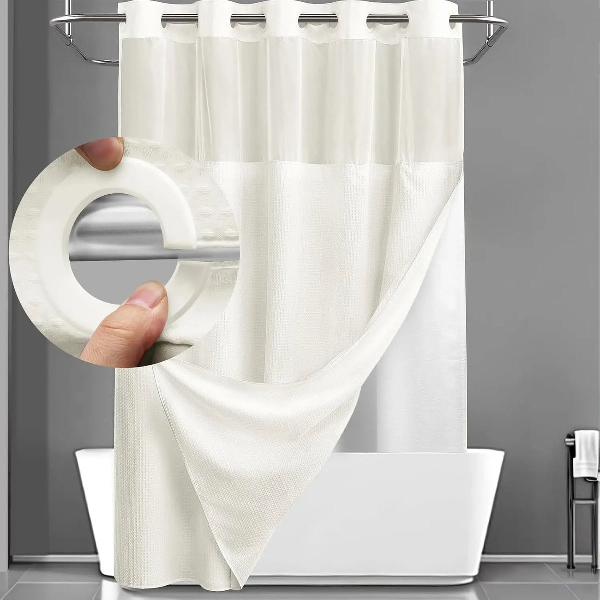 Cortina de Baño Doble Capa Waffle Impermeable – Sin Ganchos, 183x190cm
