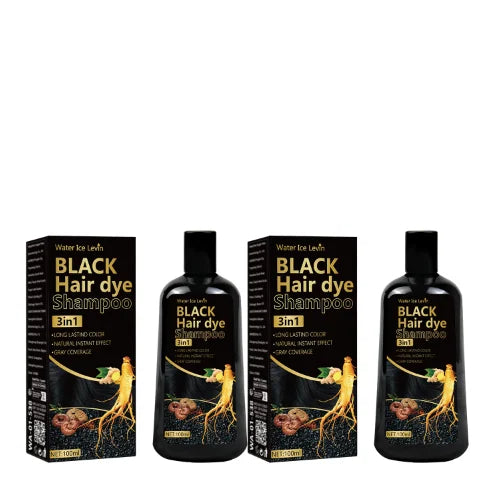 Black Hair Dye Shampoo 3in1 with Ginger & Biotin - Long Lasting Color & Gray Coverage for Vibrant Hair