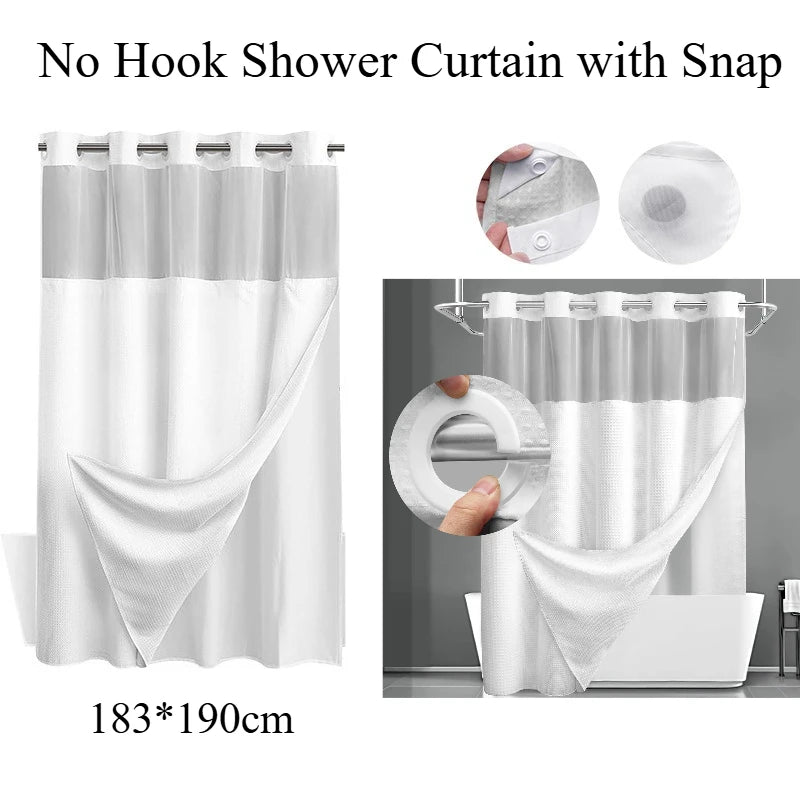 Cortina de Baño Doble Capa Waffle Impermeable – Sin Ganchos, 183x190cm