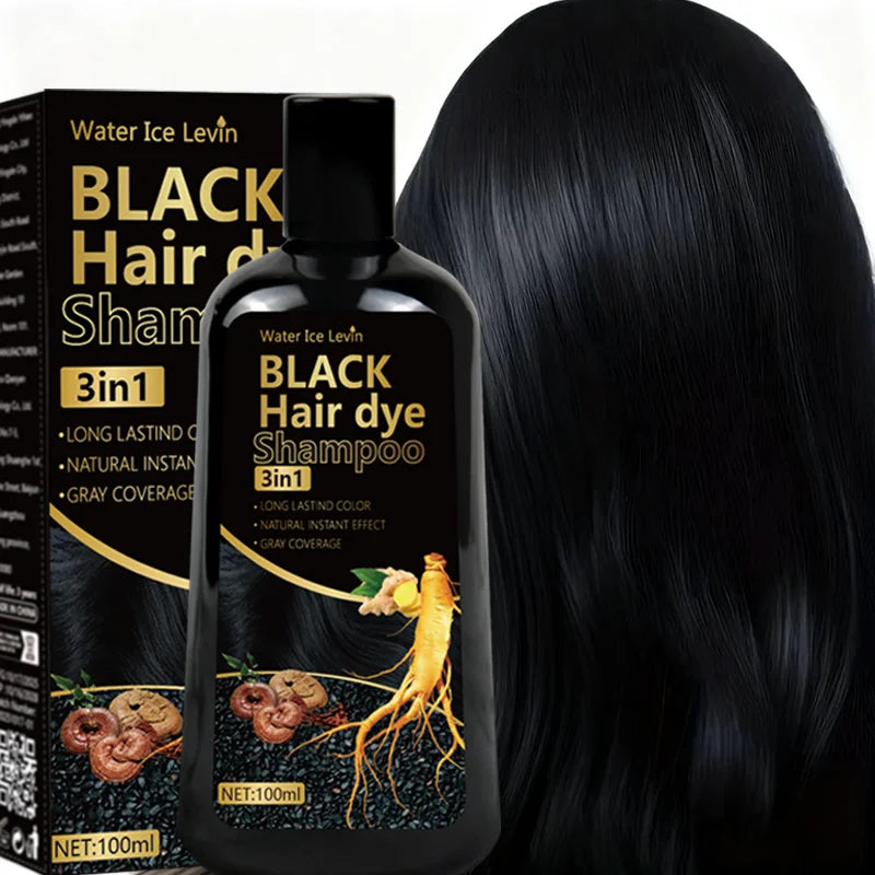 Black Hair Dye Shampoo 3in1 with Ginger & Biotin - Long Lasting Color & Gray Coverage for Vibrant Hair