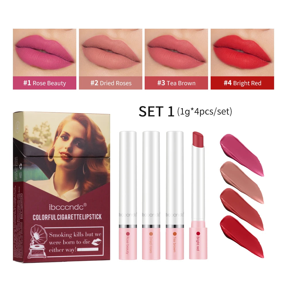 Set de 4 Labiales Mate Larga Duración – Resistente al Agua