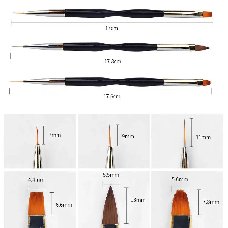 Set de 3 Pinceles Acrílicos para Diseño de Uñas – Nail Art Profesional