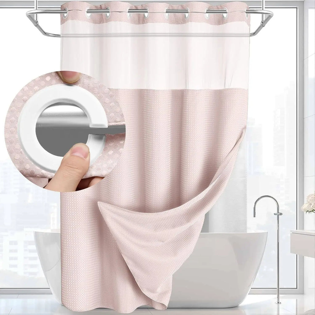 Cortina de Baño Doble Capa Waffle Impermeable – Sin Ganchos, 183x190cm