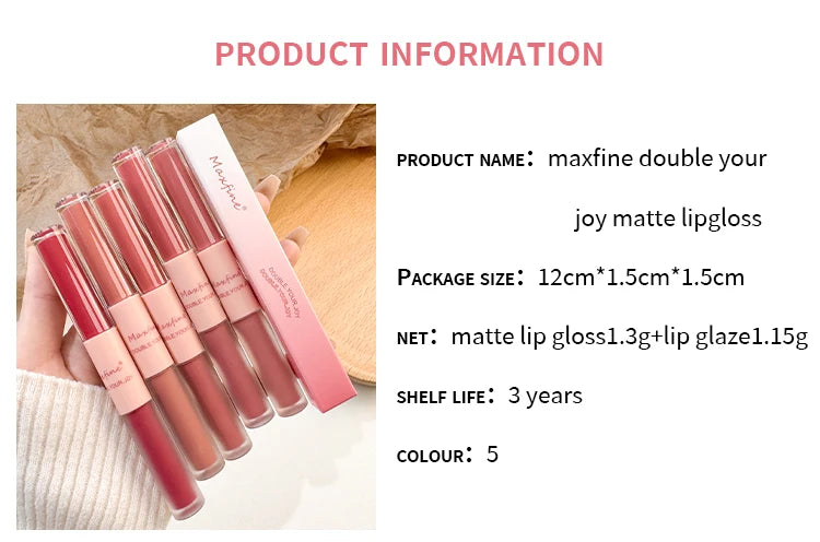 Lip Glaze Doble Efecto – Brillo Espejo y Acabado Mate Aterciopelado, Larga Duración