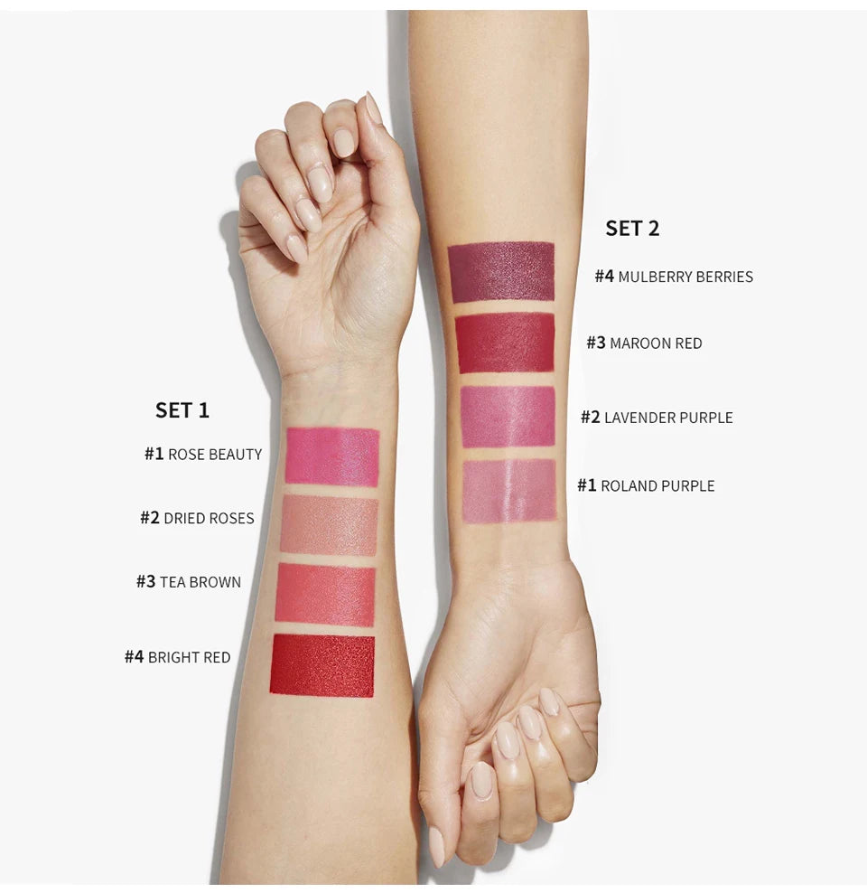 Set de 4 Labiales Mate Larga Duración – Resistente al Agua