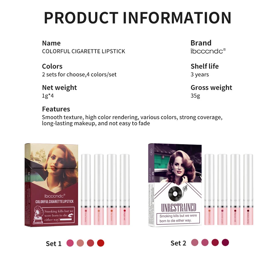 Set de 4 Labiales Mate Larga Duración – Resistente al Agua