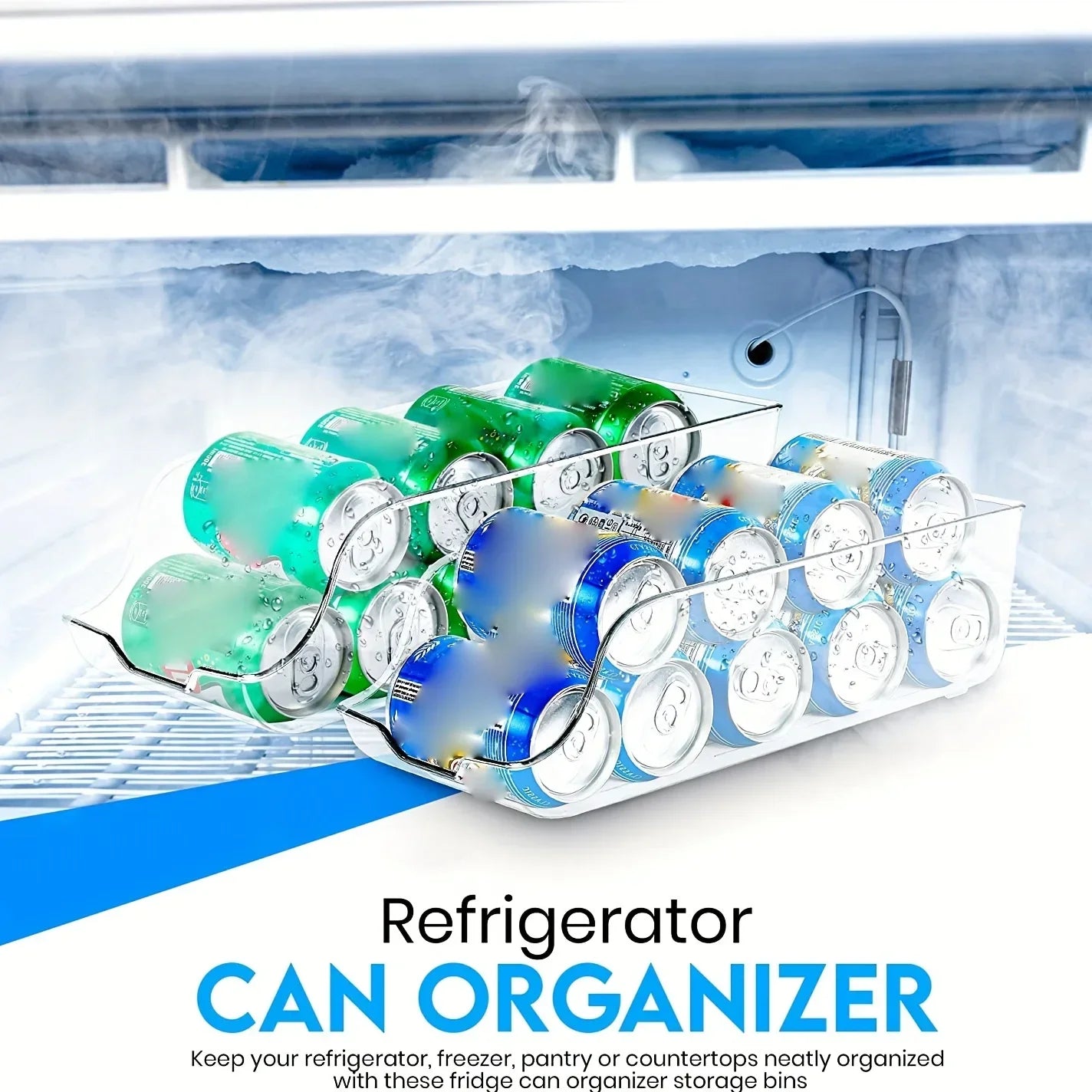 Organizador de Latas para Refrigerador — Cesta Apilable para Bebidas y Despensa