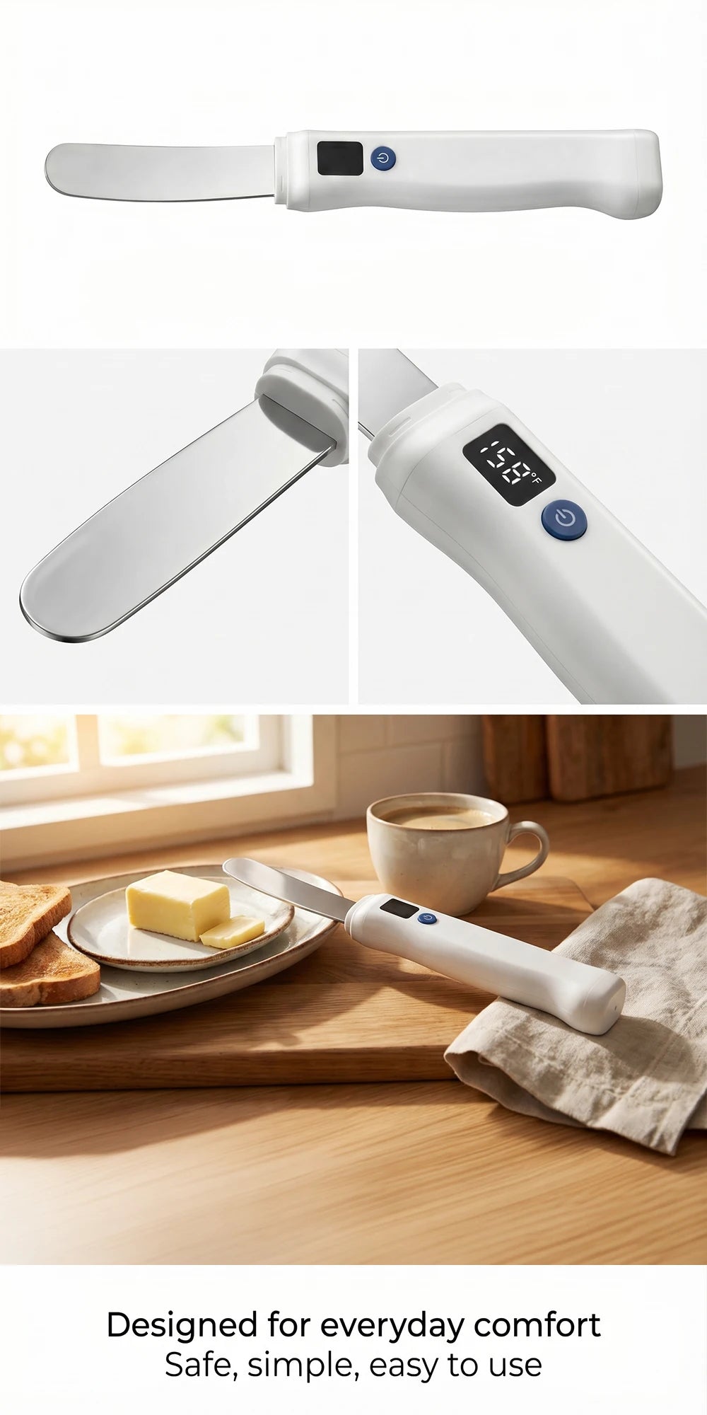 USB Rechargeable Heated Butter Knife Electric Butter Spreader For Cold Butter Cheese Margarine Toast Bread And Breakfast