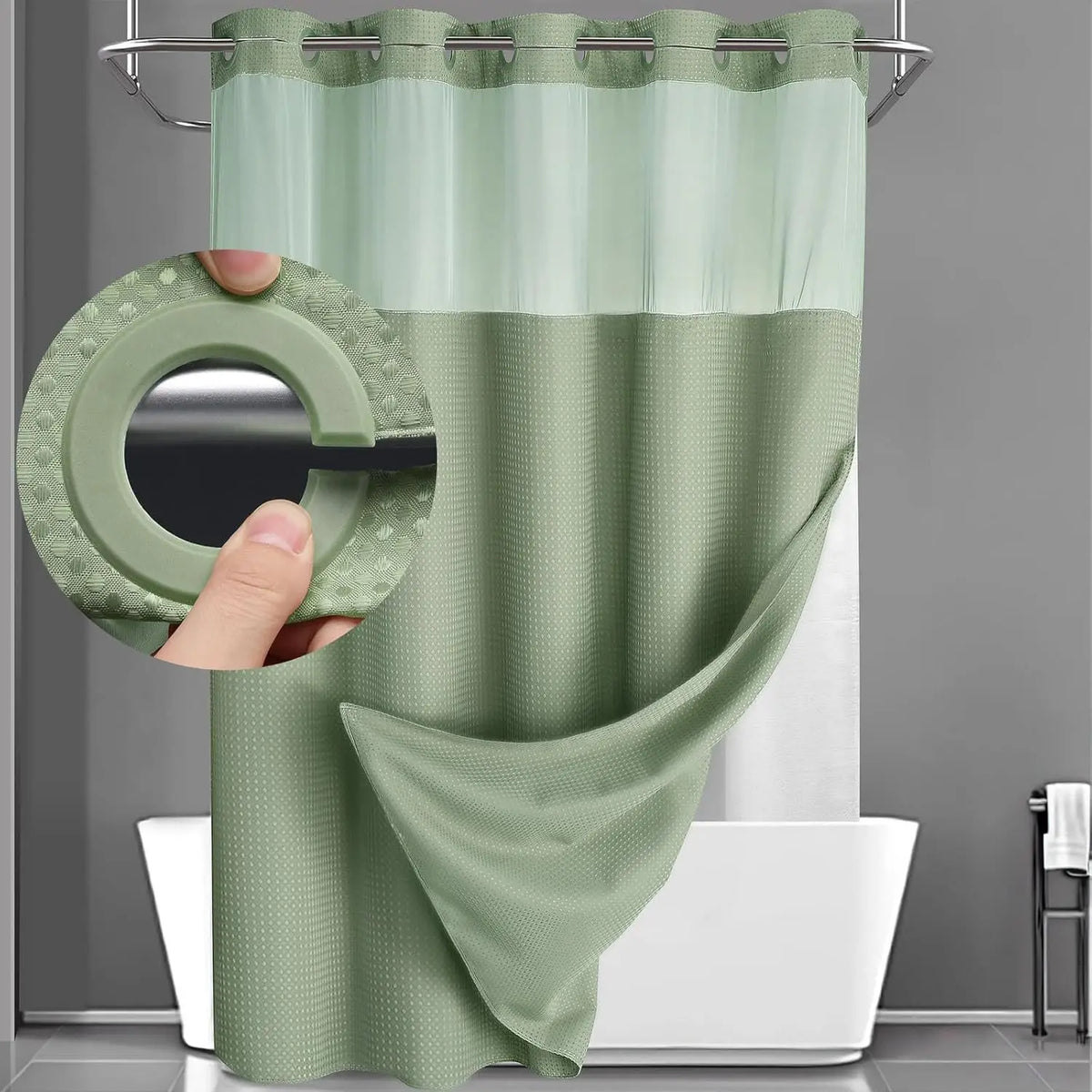 Cortina de Baño Doble Capa Waffle Impermeable – Sin Ganchos, 183x190cm