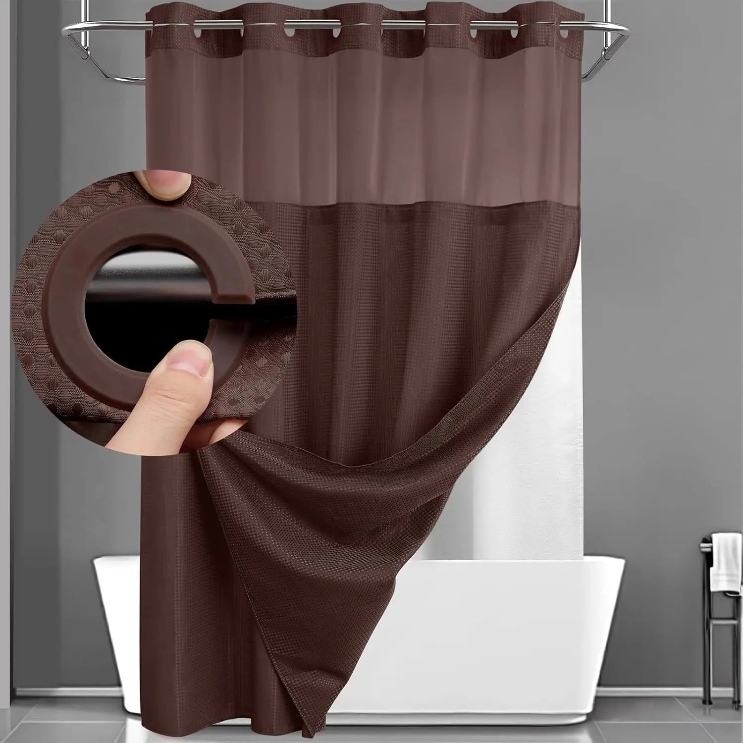 Cortina de Baño Doble Capa Waffle Impermeable – Sin Ganchos, 183x190cm