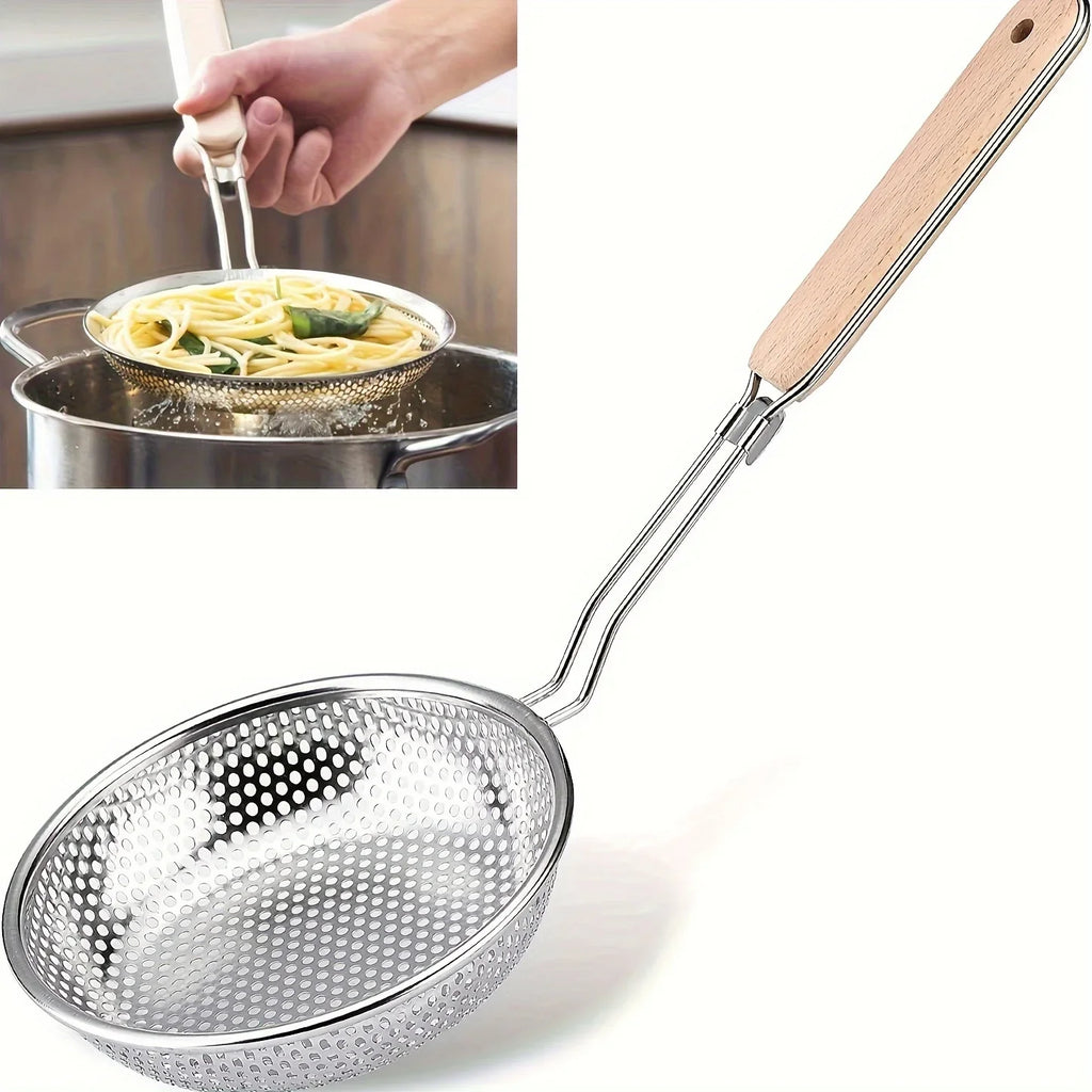 Colador Espumadera de Acero Inoxidable con Mango de Madera 🍝✨