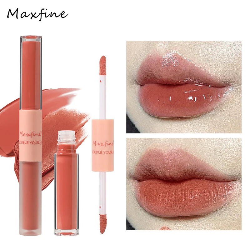 Lip Glaze Doble Efecto – Brillo Espejo y Acabado Mate Aterciopelado, Larga Duración