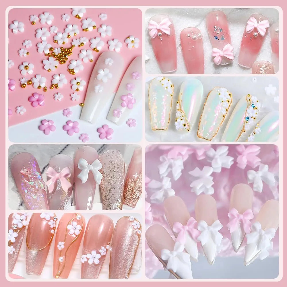 Set de Accesorios 3D para Uñas – Moños, Flores y Perlas