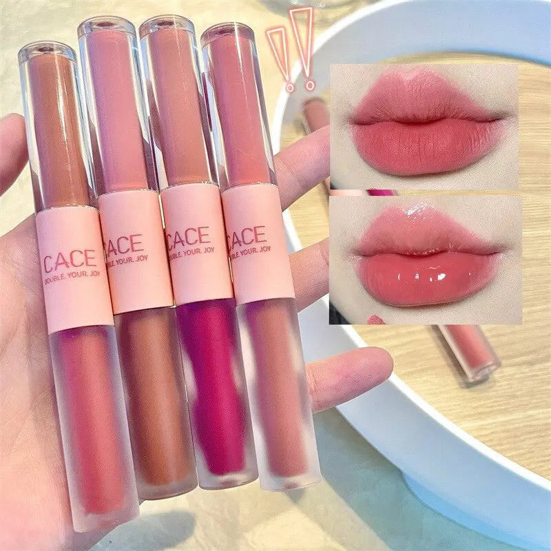Lip Glaze Doble Efecto – Brillo Espejo y Acabado Mate Aterciopelado, Larga Duración