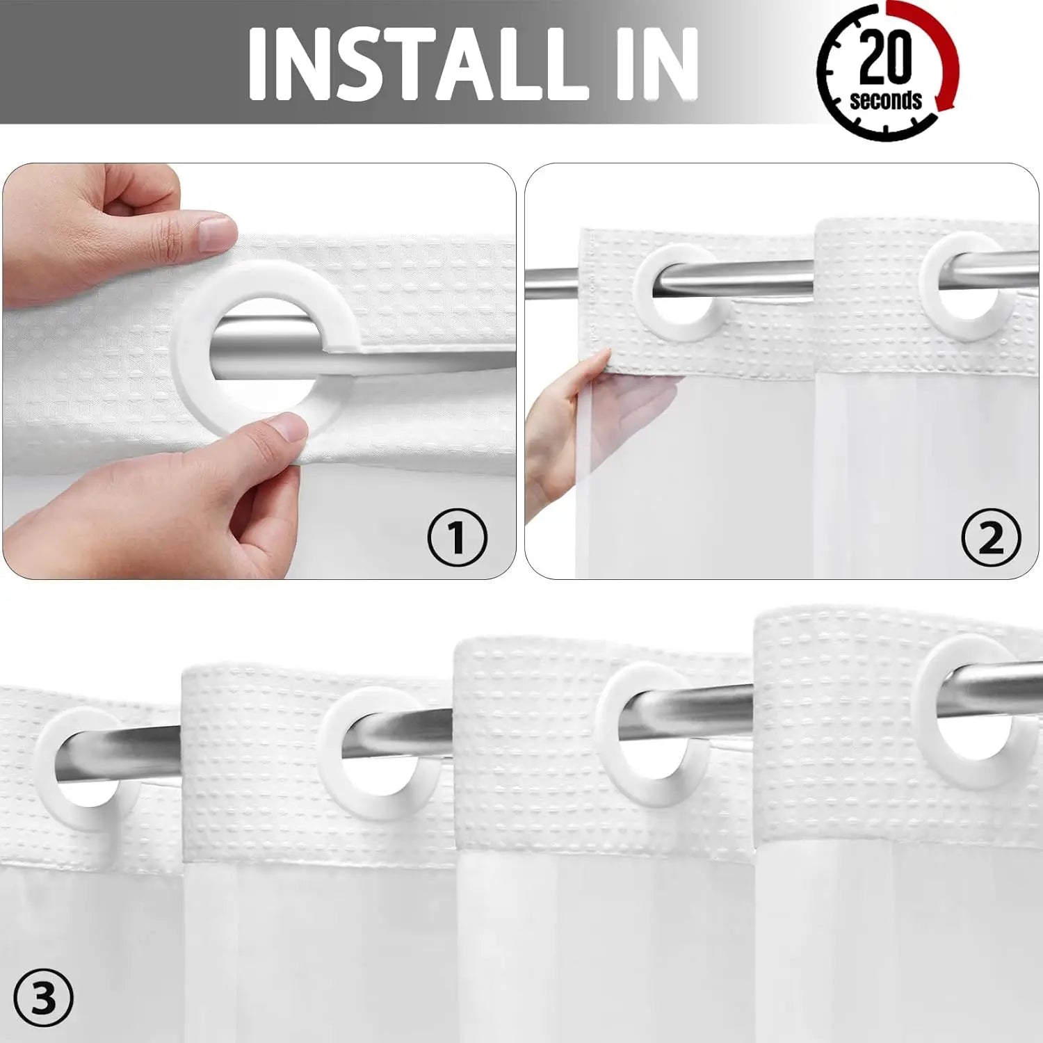 Cortina de Baño Doble Capa Waffle Impermeable – Sin Ganchos, 183x190cm