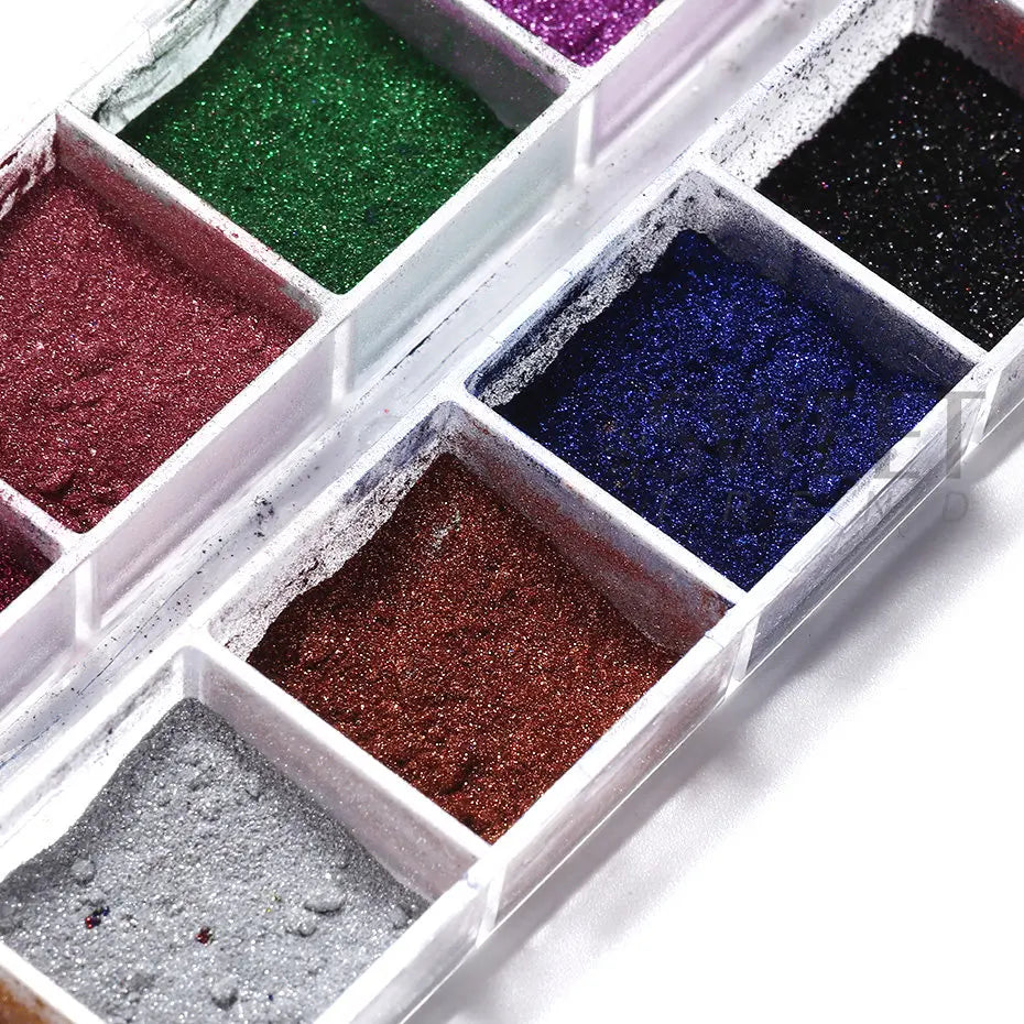 Pigmento Metálico Holográfico para Uñas – 12 Colores, Efecto Espejo, Decoración UV Gel