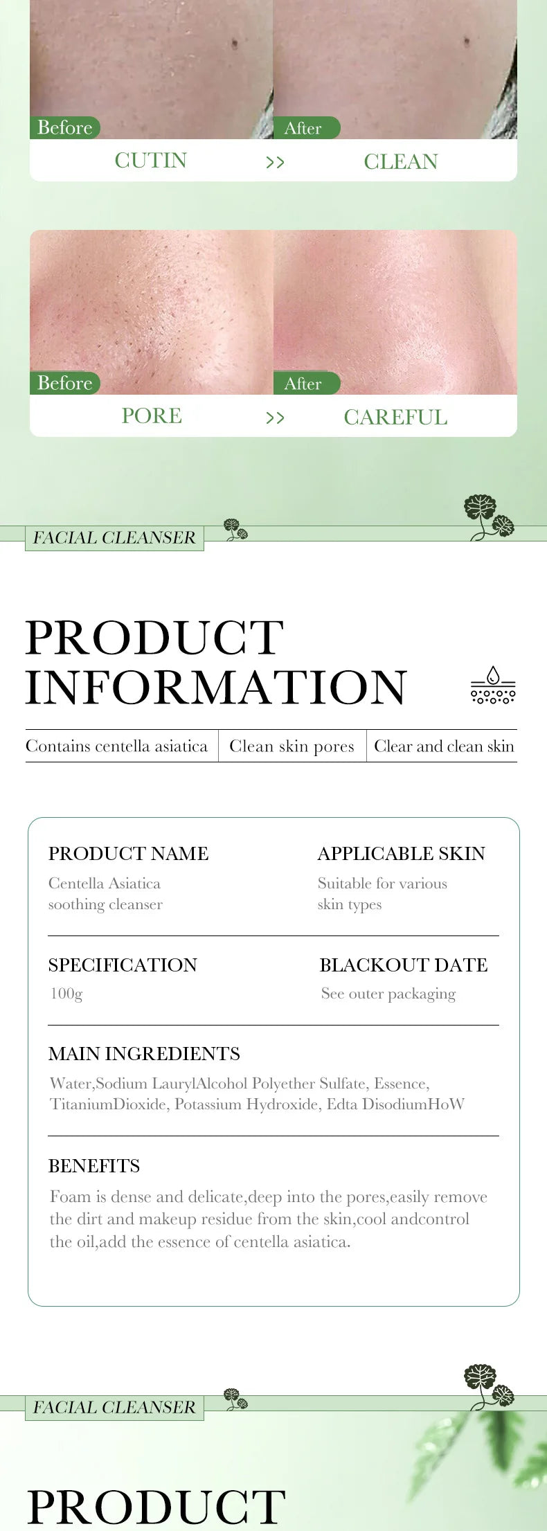 Limpiador Facial Centella Asiática – Espuma Calmante Anti-Inflamatoria