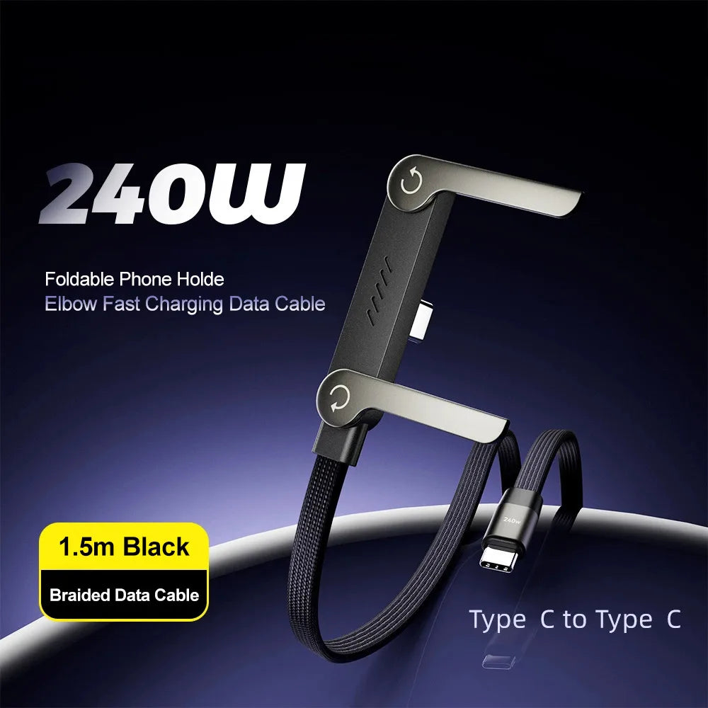 Soporte de Celular con Cable Cargador USB-C 240W, Ajustable 360