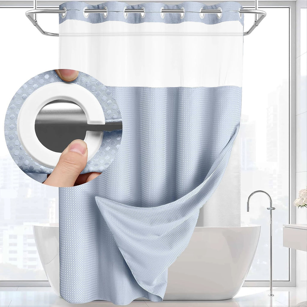 Cortina de Baño Waffle Negra con Puntos – Sin Ganchos, 71x74in