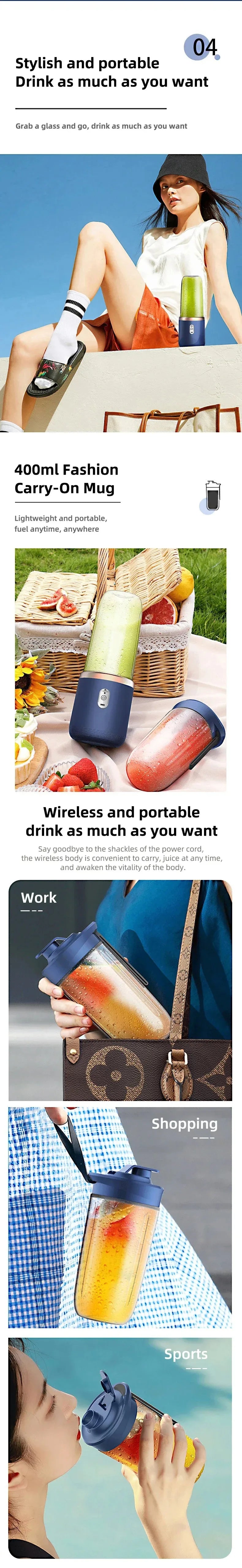 Licuadora Portátil USB 400ml — Mini Mezcladora Recargable para Smoothies