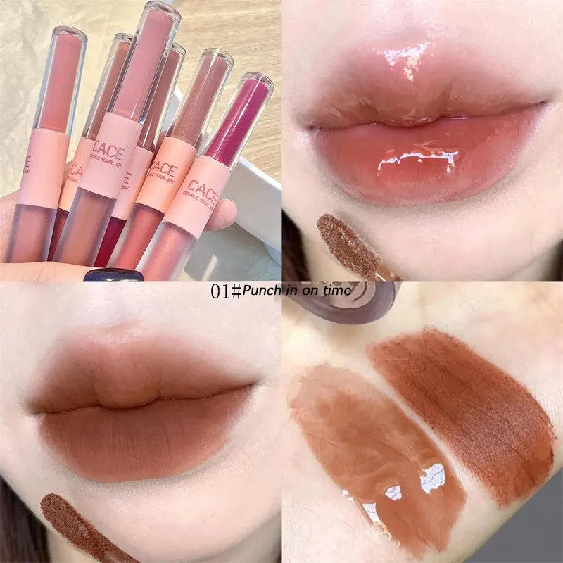 Lip Glaze Doble Efecto – Brillo Espejo y Acabado Mate Aterciopelado, Larga Duración
