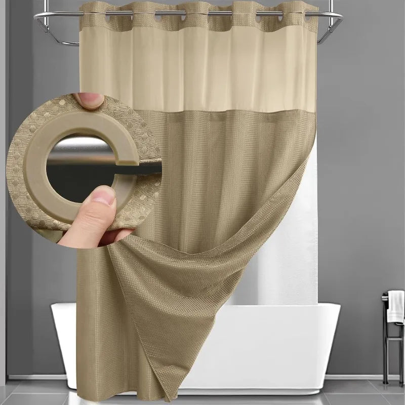Cortina de Baño Doble Capa Waffle Impermeable – Sin Ganchos, 183x190cm