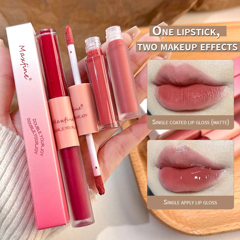 Lip Glaze Doble Efecto – Brillo Espejo y Acabado Mate Aterciopelado, Larga Duración