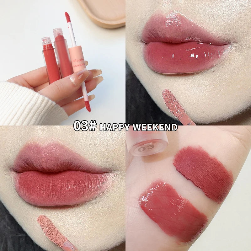 Lip Glaze Doble Efecto – Brillo Espejo y Acabado Mate Aterciopelado, Larga Duración