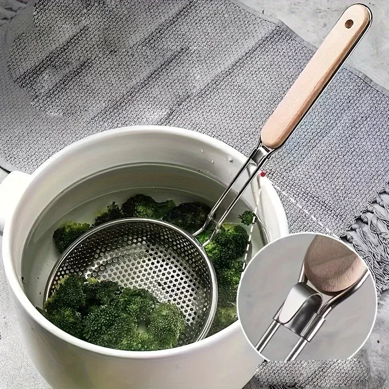 Colador Espumadera de Acero Inoxidable con Mango de Madera 🍝✨