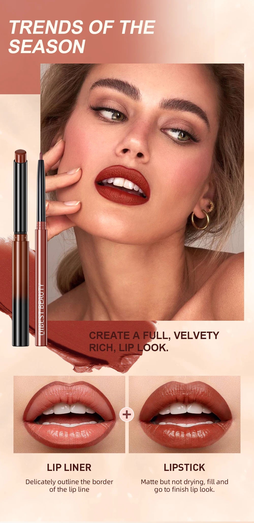 Set Lipliner + Labial Mate Nude QIBEST.