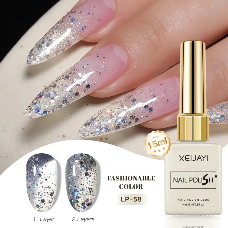 Esmalte Gel Semipermanente Multicolor – Efecto Hielo/Transparente.
