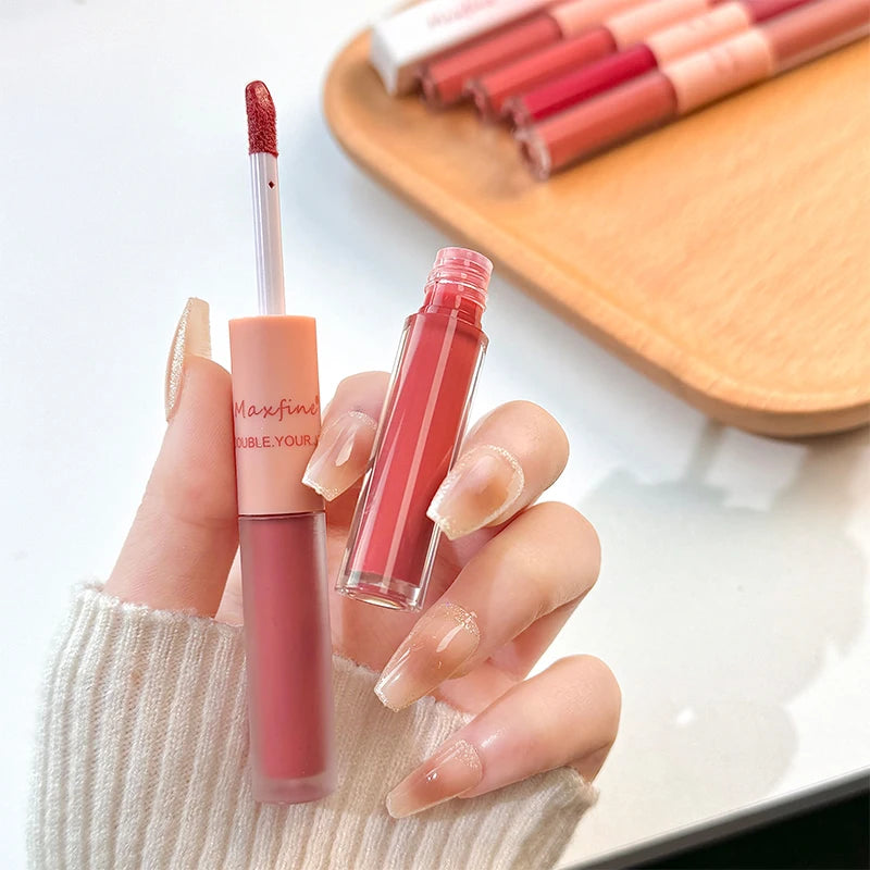 Lip Glaze Doble Efecto – Brillo Espejo y Acabado Mate Aterciopelado, Larga Duración
