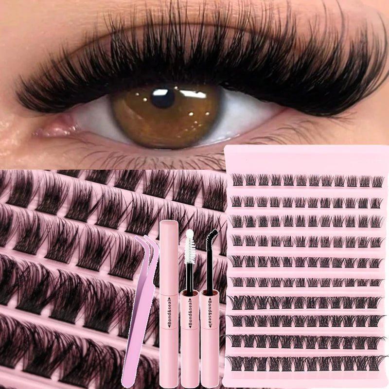 Kit de Pestañas DIY Profesional – Extensión de Pestañas Individuales en Racimo, Mirada Intensa y Natural al Instante, Fácil de Aplicar Tú Misma en Casa Sin Salón, Incluye Pegamento de Larga Duración, Sellador, Pinzas de Precisión y Removedor