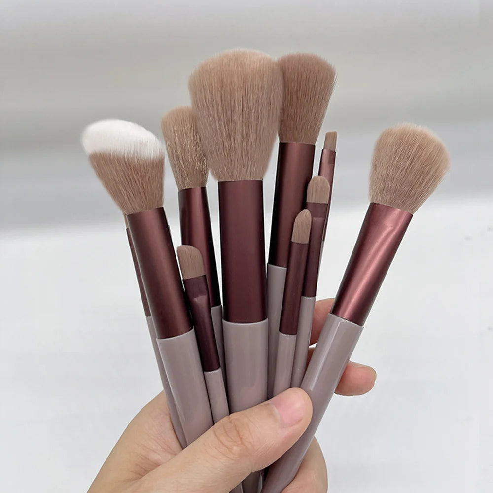 Set de 13 Brochas de Maquillaje Profesionales – Rostro, Ojos y Labios, Suaves y Antiderrame
