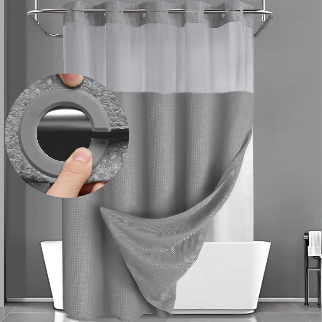 Cortina de Baño Doble Capa Waffle Impermeable – Sin Ganchos, 183x190cm