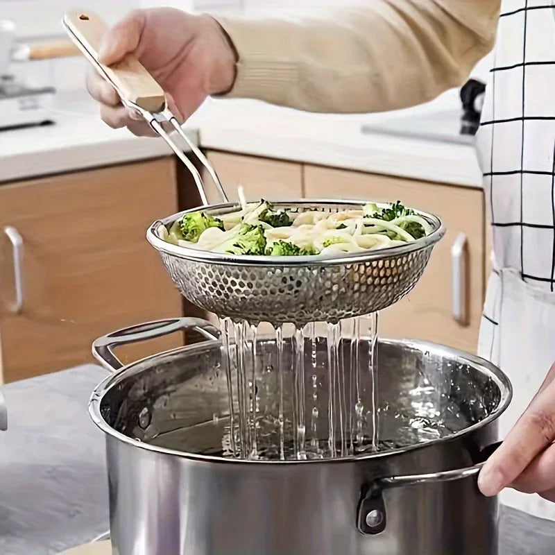 Colador Espumadera de Acero Inoxidable con Mango de Madera 🍝✨
